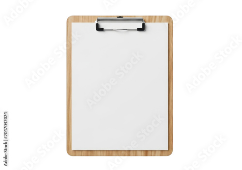 Wooden clipboard with blank paper