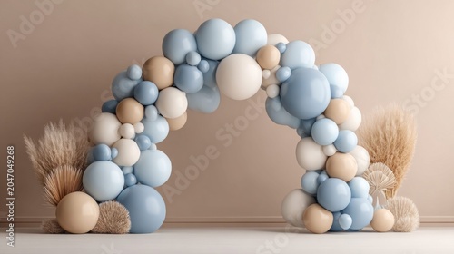 Elegant balloon arch with pampas grass for a stylish celebration