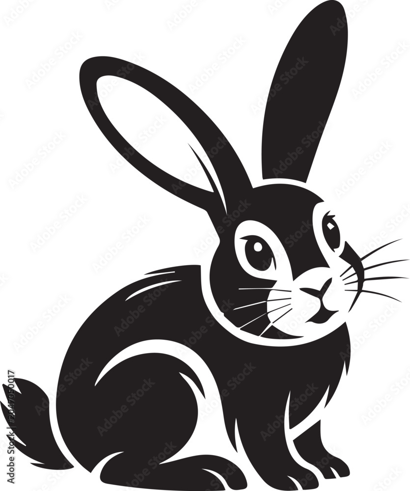 Fototapeta premium Black and white rabbit eating a carrot Vector