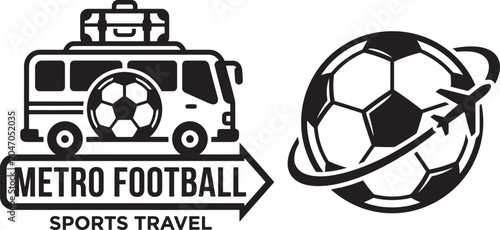 Football Travel Agency Logo with Soccer Ball and Airplane Vector