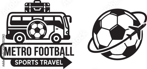 Metro Football Sports Travel Logo with Bus and Soccer Ball Vector
