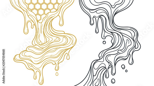 Photos Golden Honeycomb and Black Honey Drips, Abstract Food Illustration