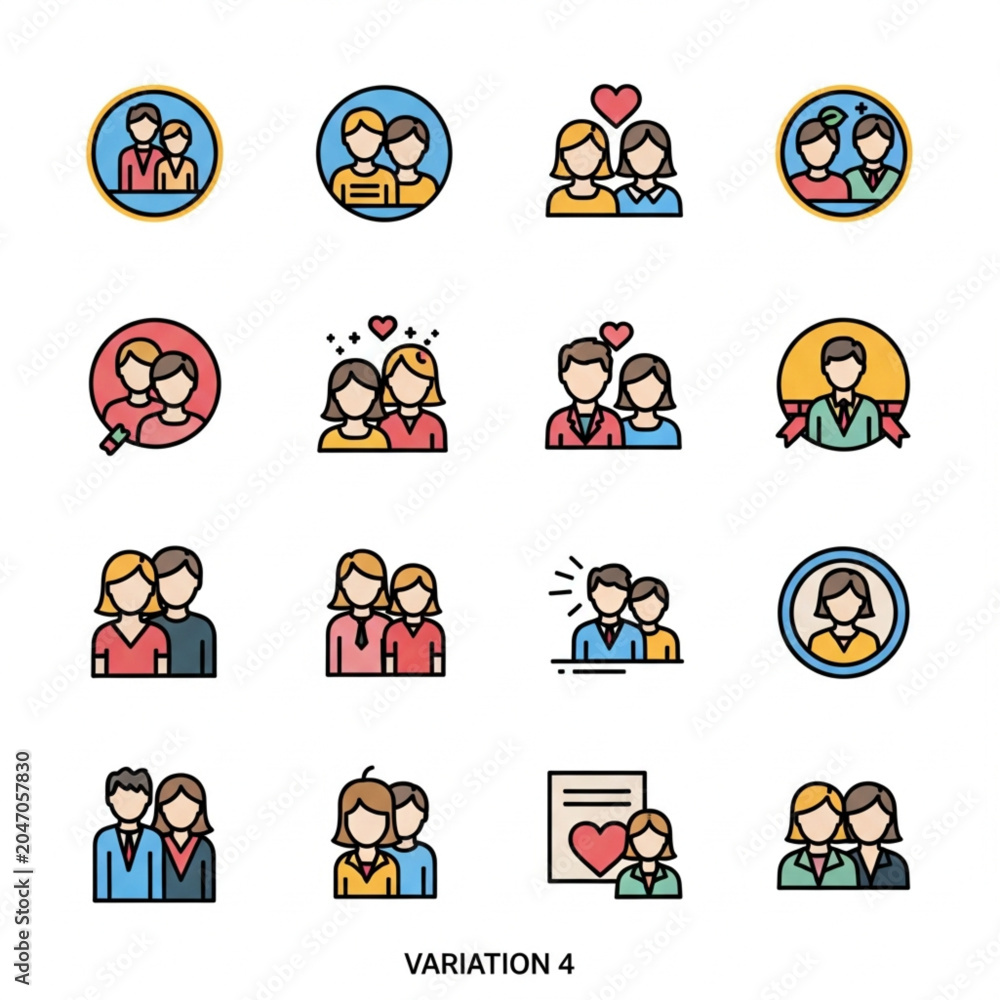 Fototapeta premium Illustrated diverse family and friends icons.