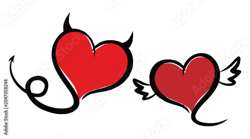 Schilderij op canvas Devil Heart Icons – Naughty Love and Valentine Vector Illustration