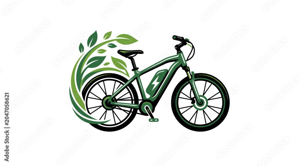 Fototapeta premium Green bicycle with leaf design.