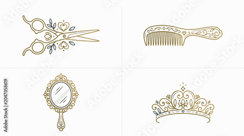 Tableau sur toile Golden hair accessories and tools.