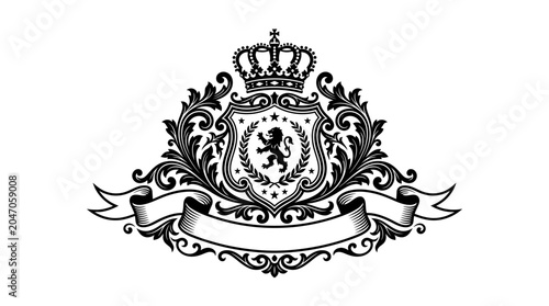 Fényképezés Black and white crest with crown.