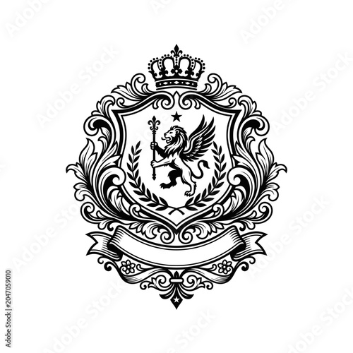Fényképezés Black and white crest with crown.