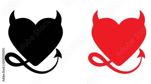 Foto Devil Heart Icons – Naughty Love and Valentine Vector Illustration