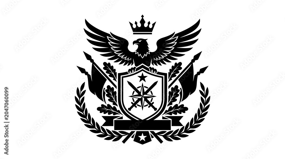 Fototapeta premium Black eagle shield crest emblem logo.