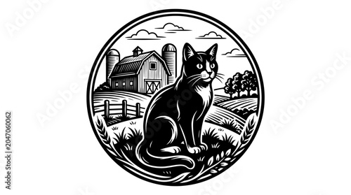 Fotografie Black cat sitting on grass.