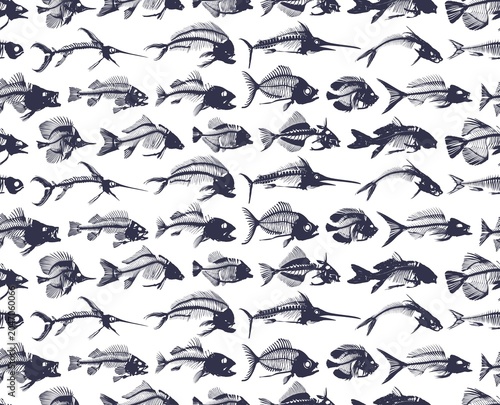 Fotografija Seamless background with skeletons of fish.