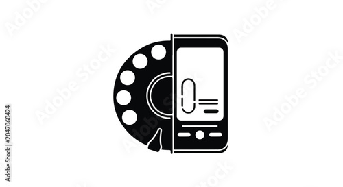 Smartphone paired with a vintage rotary dialer symbolizes the evolution of communication technology from traditional analog landline systems to modern digital mobile connectivity in one icon.