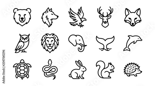 Photography Collection of various wild animal icons.