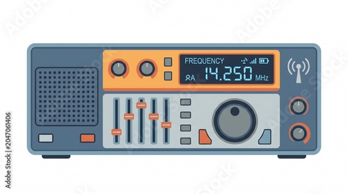 Vintage Ham Radio Transceiver with Analog Controls and Digital Frequency Display, Perfect for Amateur Radio Enthusiasts