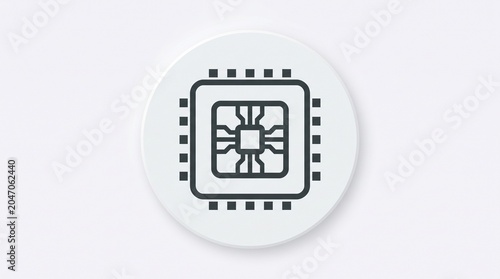 A minimalist icon representing a computer chip, symbolizing technology and processing power, presented on a clean, white background for digital use