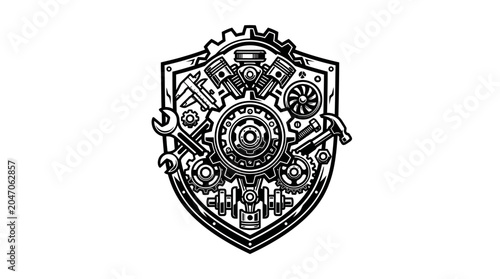 Slika na platnu Gear Emblem Mechanical Shield Icon Design.