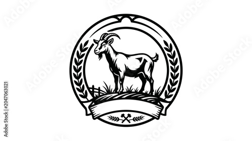 Goat standing in grassy field illustration.