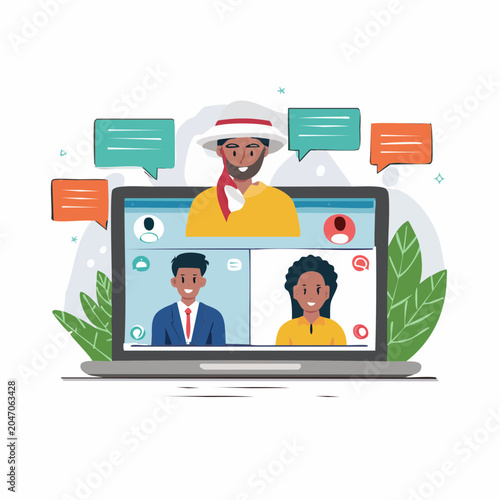 People on a video call on a laptop screen