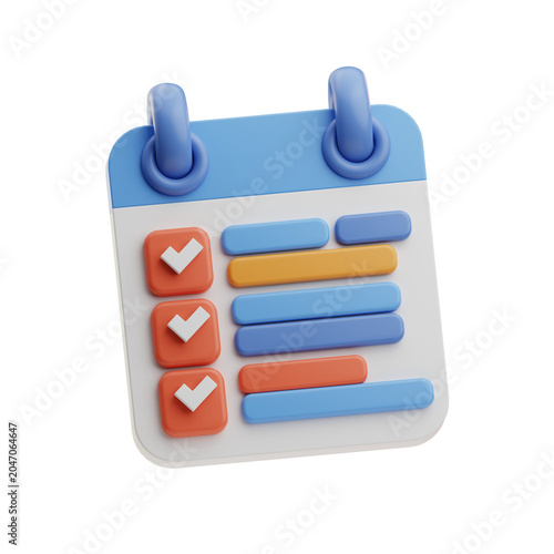 Detailed 3D illustration of a checklist with colorful sticky notes for digital task management.