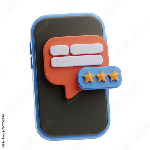 3D model of social media comment and review icons for digital marketing and web design.