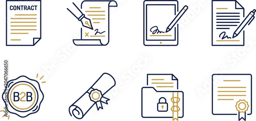 Obraz na płótnie Collection of contract and legal document icons including digital signature busi