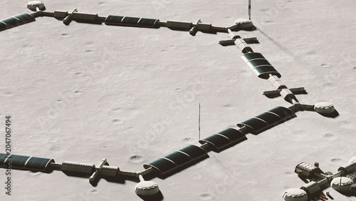 Moon Base Lunar Habitat Modular Outpost Futuristic Lunar Colony Extraterrestrial Settlement Vast Moon Surface Starry Sky Sci Fi Dramatic Lighting 3d illustration