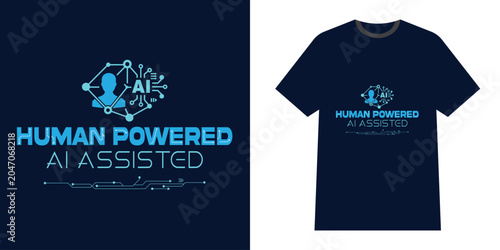 Obraz na plátně Human Powered AI Assisted Typography T-Shirt Design, Futuristic Artificial Intel