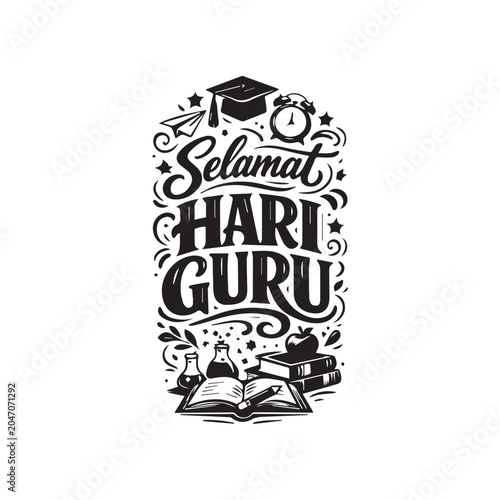 Happy Teacher’s Day Lettering – Vertical Black and White Design