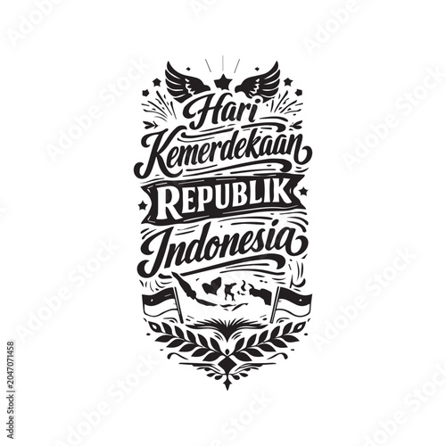 Vertical Black and White Indonesian Independence Day Lettering Design