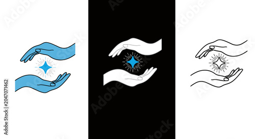 Abstract logo design featuring intertwined hands cradling a star emblem.