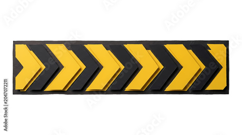 Yellow and Black Chevron Traffic Sign Isolated on White Background