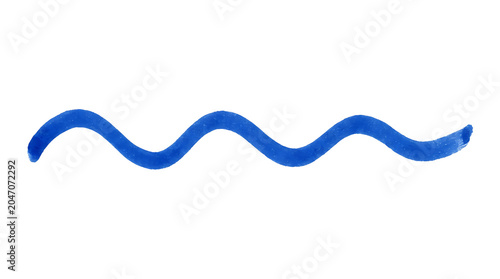Blue wavy line brush stroke on white background