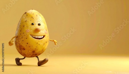 Happy Walking Potato Character with Smiling Face