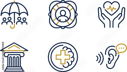 Φωτογραφία Minimalist two-tone vector icons for essential services covering insurance healt