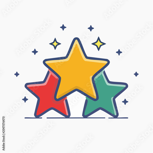 Three Colorful Stars with Sparkles