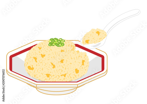 炒飯をレンゲですくうイラスト