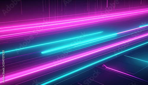 Abstract Neon Speed Lines on Dark Digital Surface