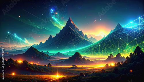 Digital Networked Mountains and Valleys with Cosmic Sky