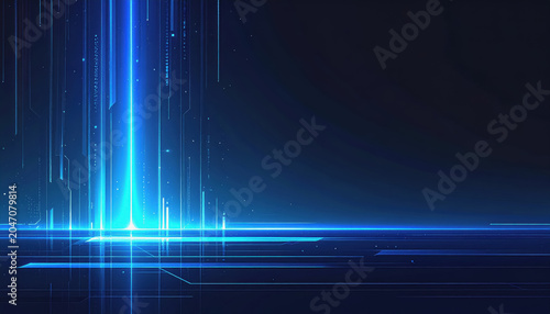 Abstract Digital Landscape with Glowing Blue and Green Data Streams