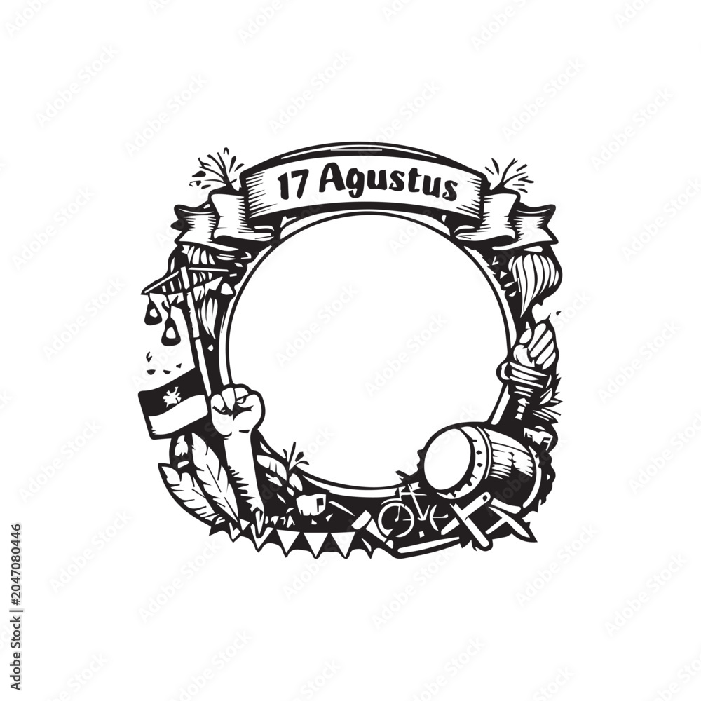 Fototapeta premium Circular Black and White Indonesian Independence Frame Design