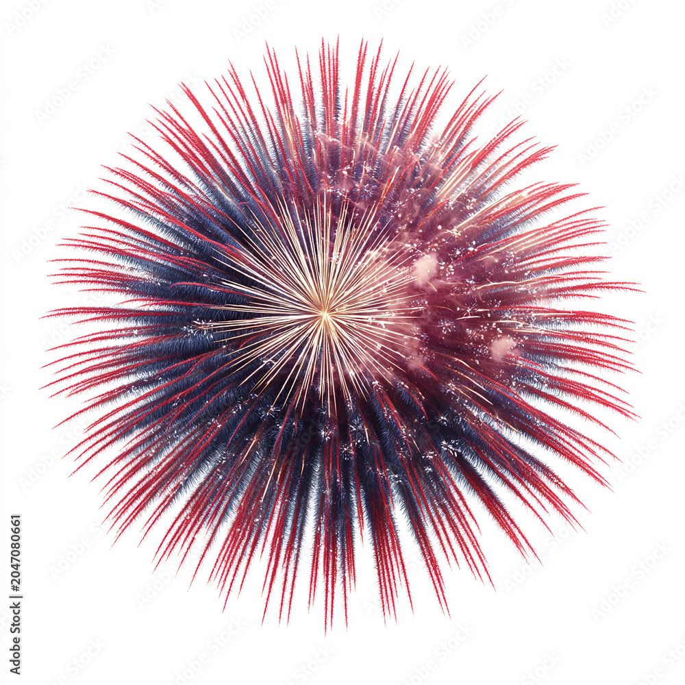 Naklejka premium Bright red and blue firework explosion isolated on white background
