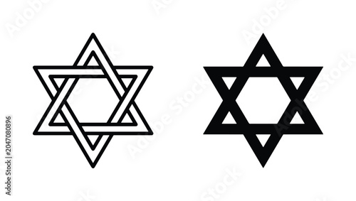 Foto Star of David Symbols, Jewish Iconography, Religious Geometric Shapes, Black and