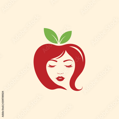 Apple shaped woman face silhouette for beauty spa branding.