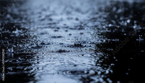 Raindrops creating ripples on water surface.