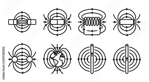 Canvastavla Magnetic Field Lines Vector Icons, Physics Science Diagrams, Electromagnetism Co