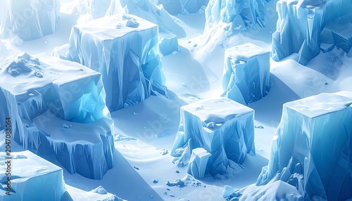 Frozen Ice Blocks in Polar Landscape.