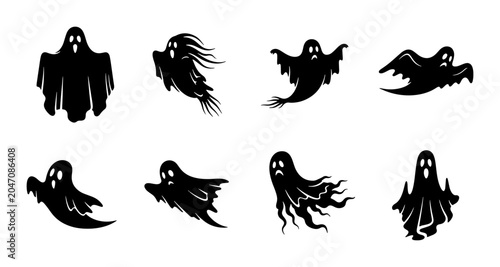 Cuadro en lienzo Spooky Ghost Silhouettes Collection, Halloween Character Icons, Eerie Spirit Vec