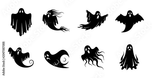 Fotografía Spooky Ghost Icons, Halloween Vector Set, Ethereal Spirits Collection, Scary App