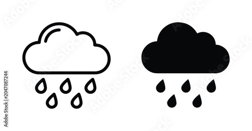 Photos Rain Cloud Icons, Weather Symbol Set, Simple Line Art and Solid Black Vector Gra
